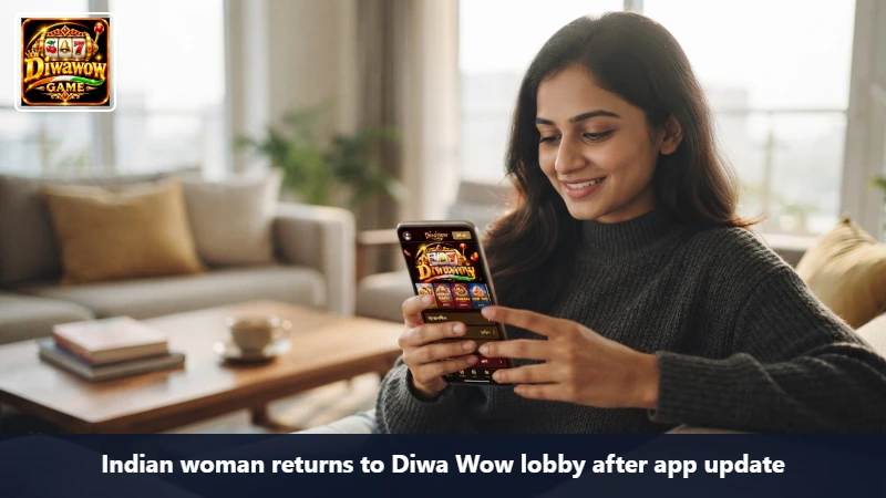 Indian woman returns to Diwa Wow lobby after app update