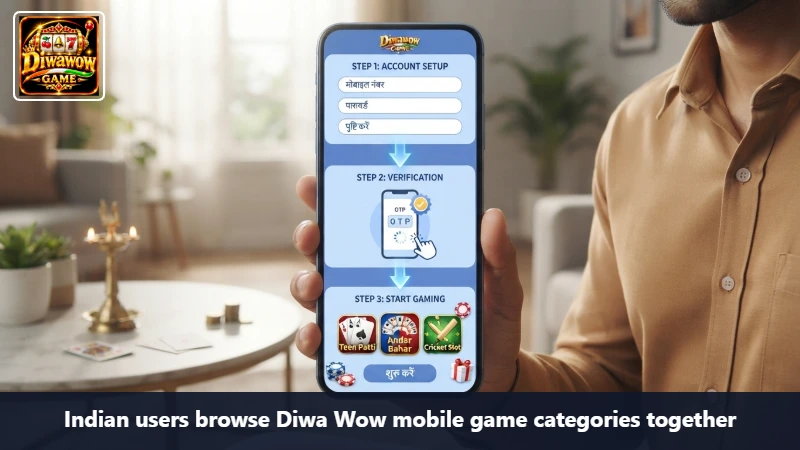 Indian users browse Diwa Wow mobile game categories together