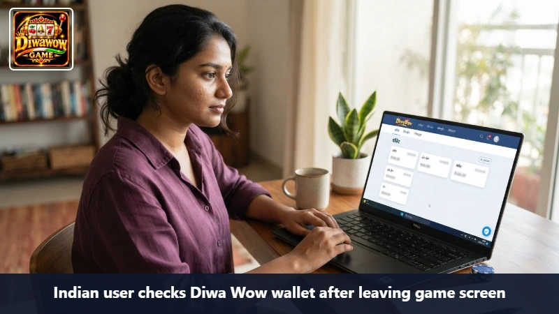Indian user checks Diwa Wow wallet after leaving game screen